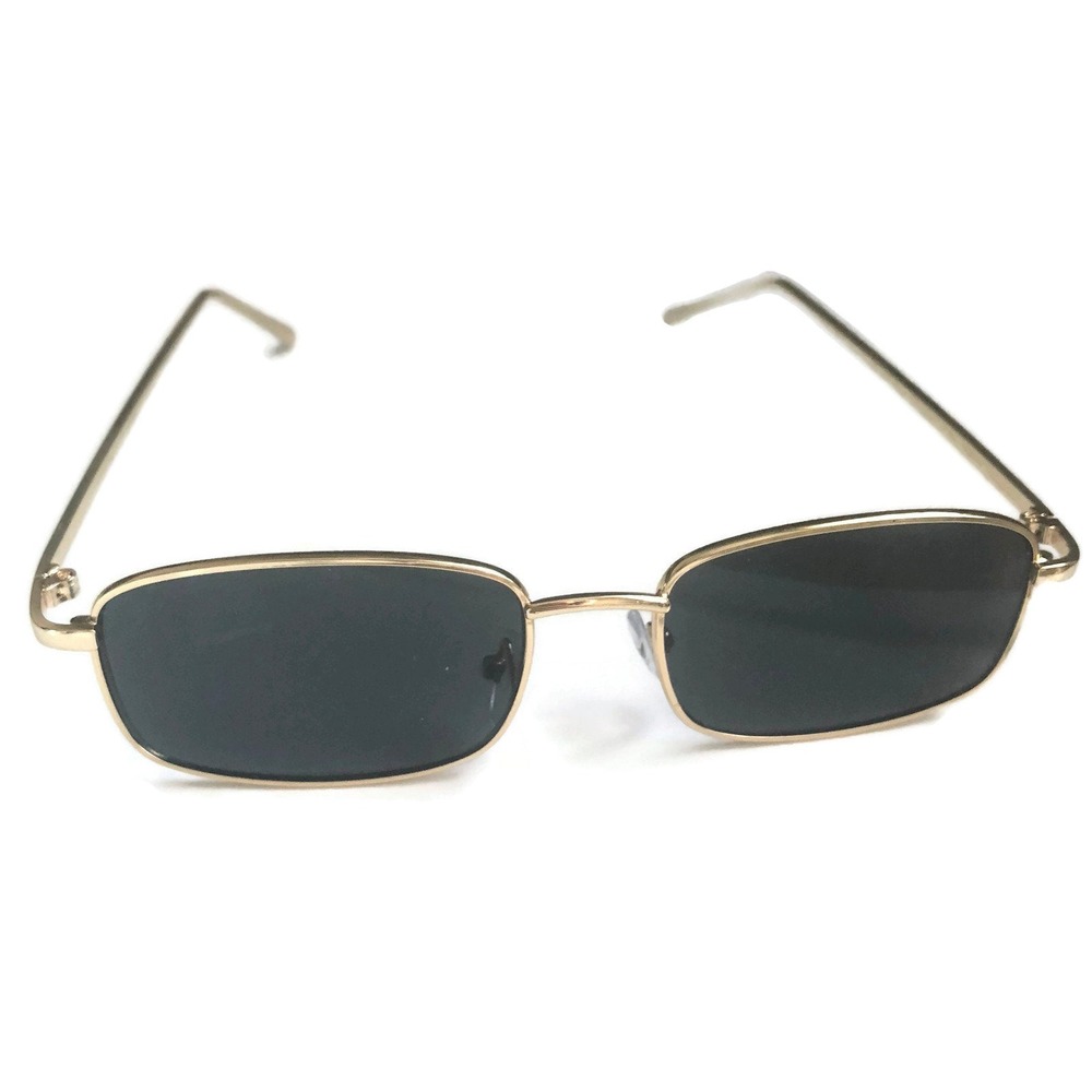 Unbranded Rectangle Sunglasses Unisex Gold Metal Frame Y2K Cyber Rave Matrix
